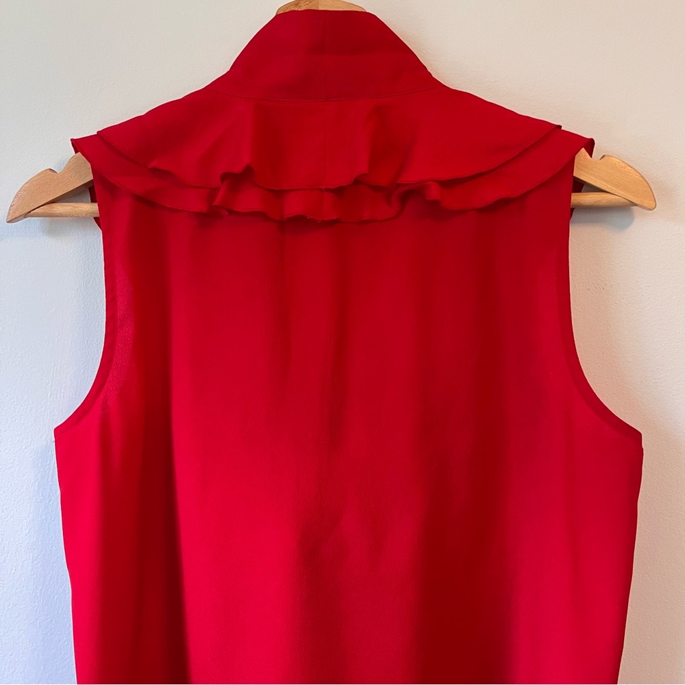 Ann Taylor LOFT Red Ruffle Tie Front Sleeveless Blouse, Size M - Picture 6 of 9